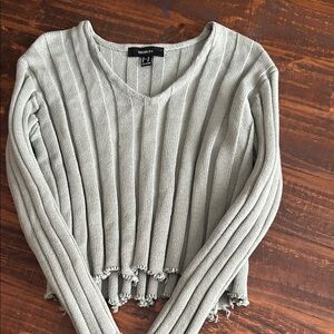 Forever 21 Gray Ribbed V-Neck Sweater